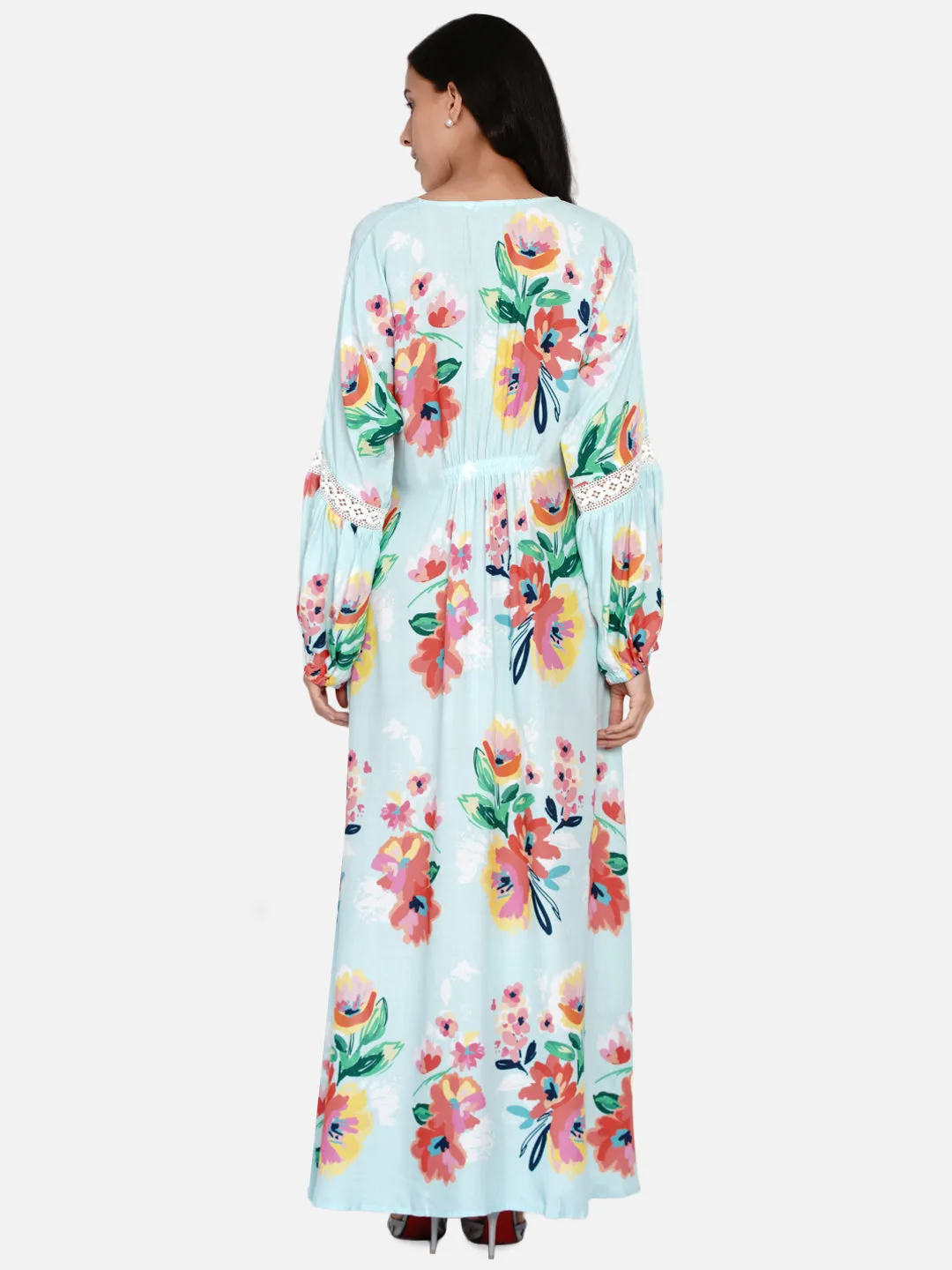 Pastel Blue Painterly Floral Maxi Dress (Final Sale)