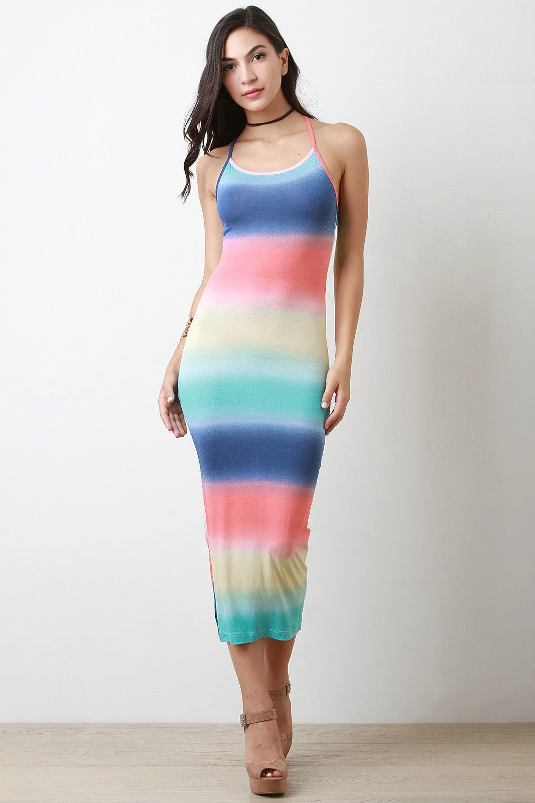 Pastel Stripe Dye Sleeveless Maxi Dress