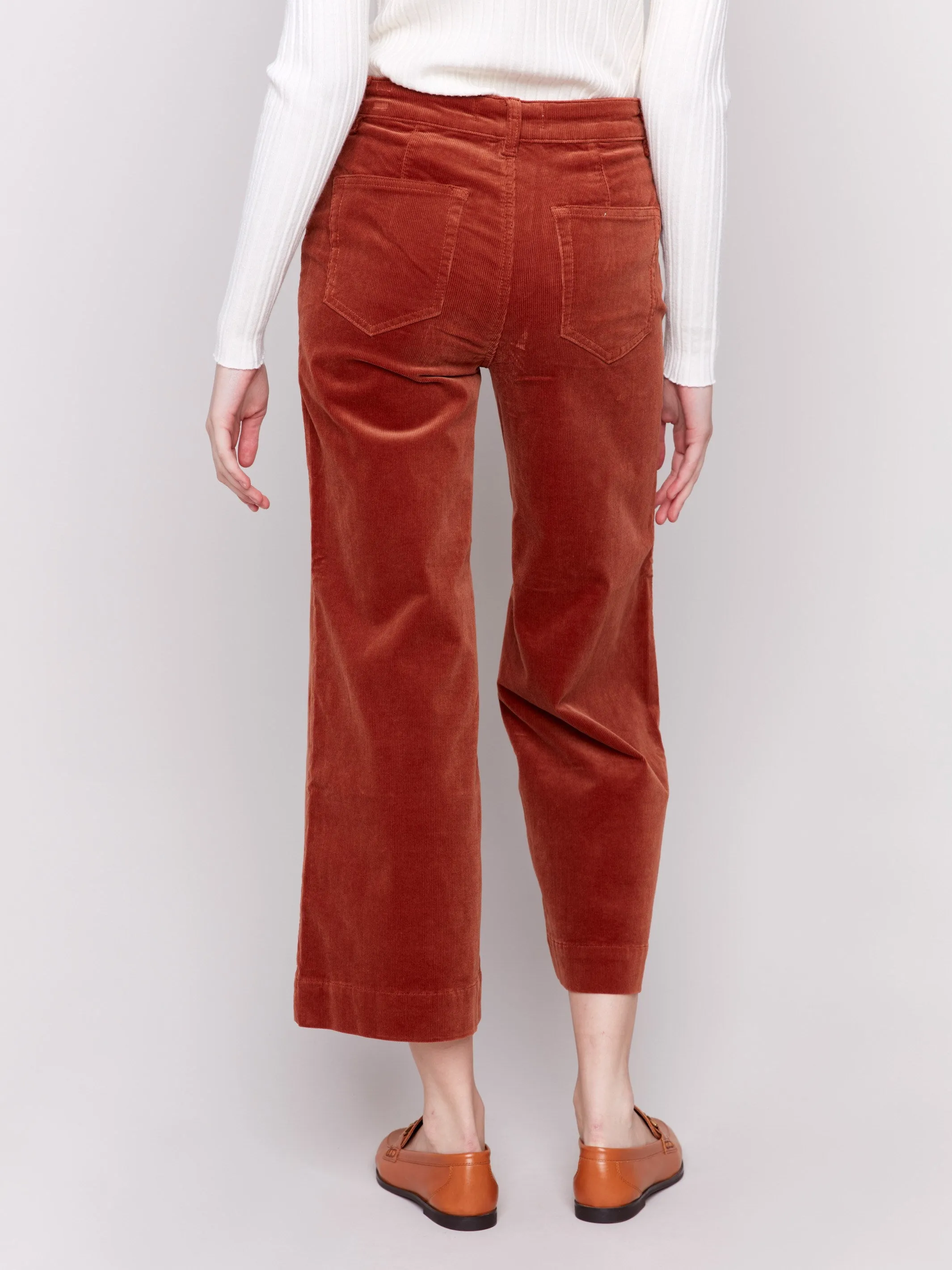 Patch Pocket Corduroy Flare Pants - Terracotta