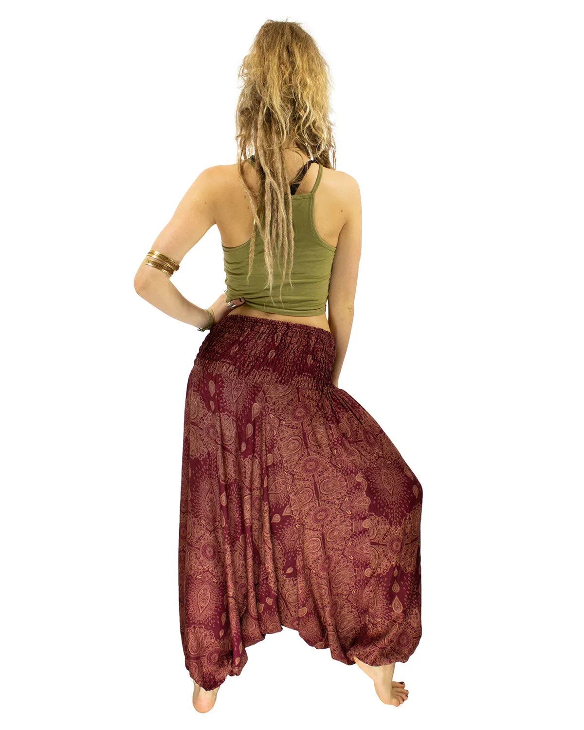 Patterned Baggy Harem Pants Dark Red