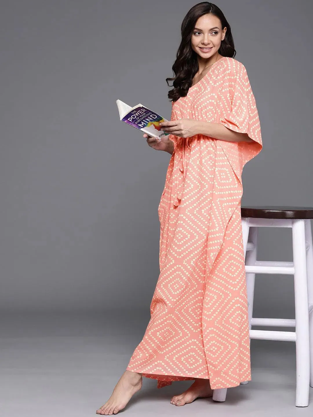 Peach Printed Cotton Nightdress