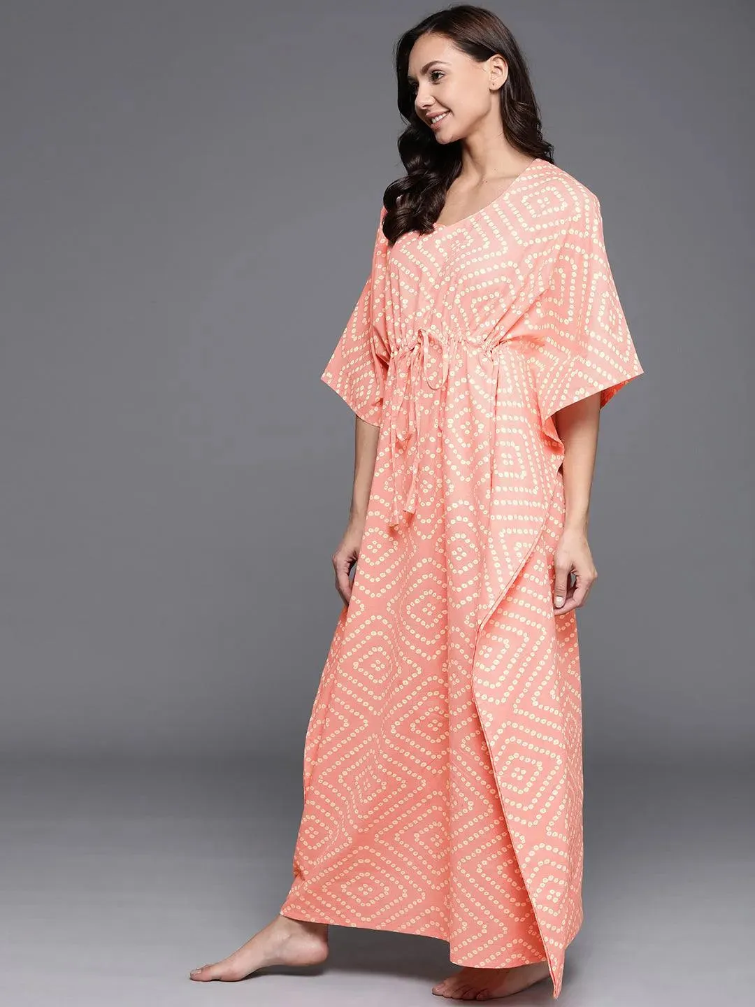 Peach Printed Cotton Nightdress