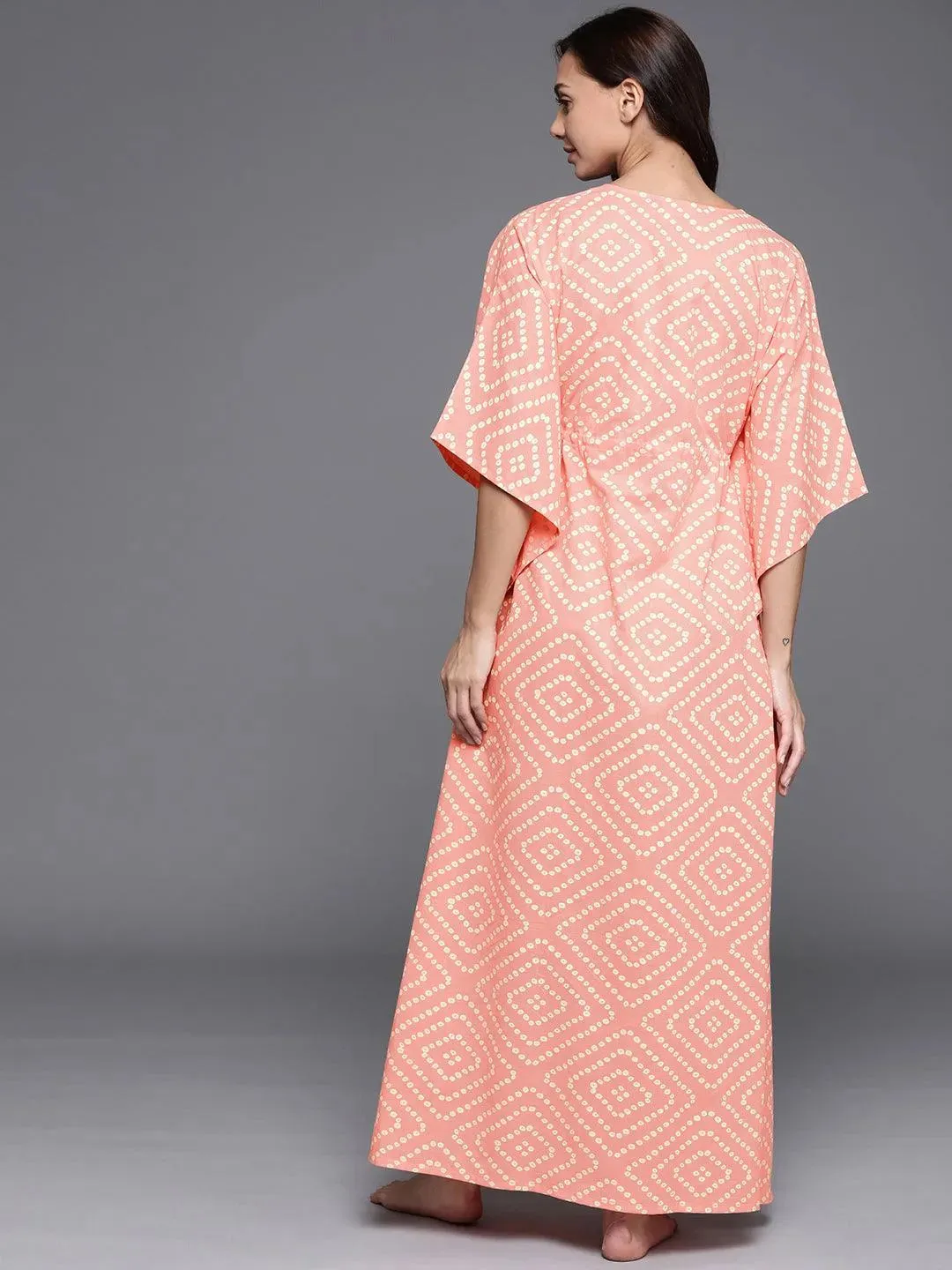 Peach Printed Cotton Nightdress