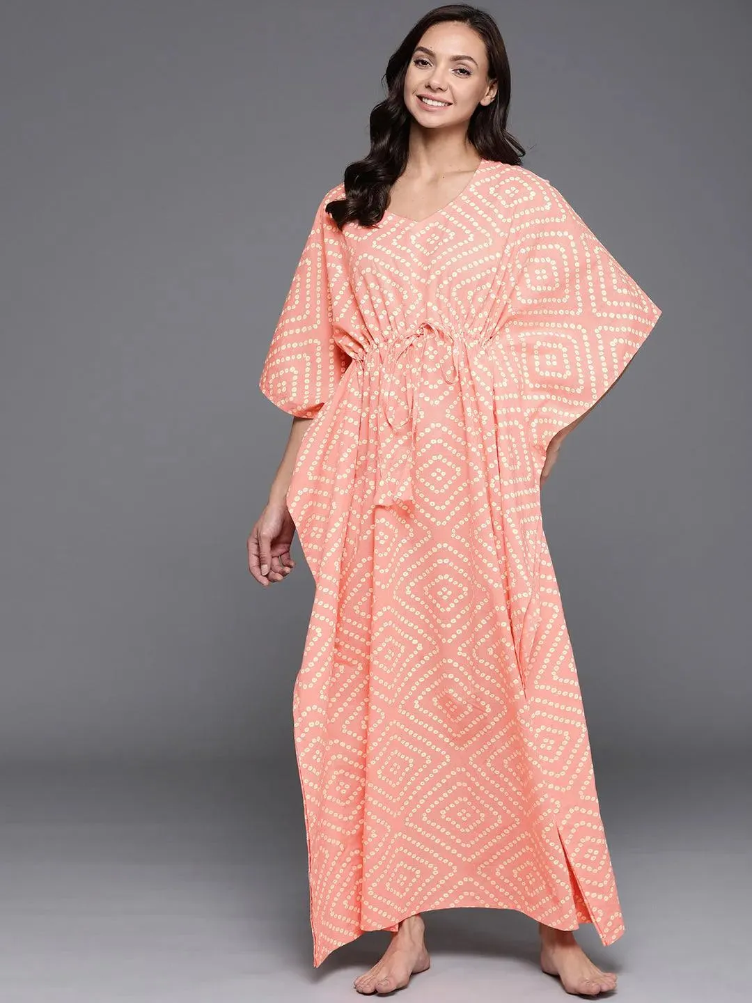 Peach Printed Cotton Nightdress