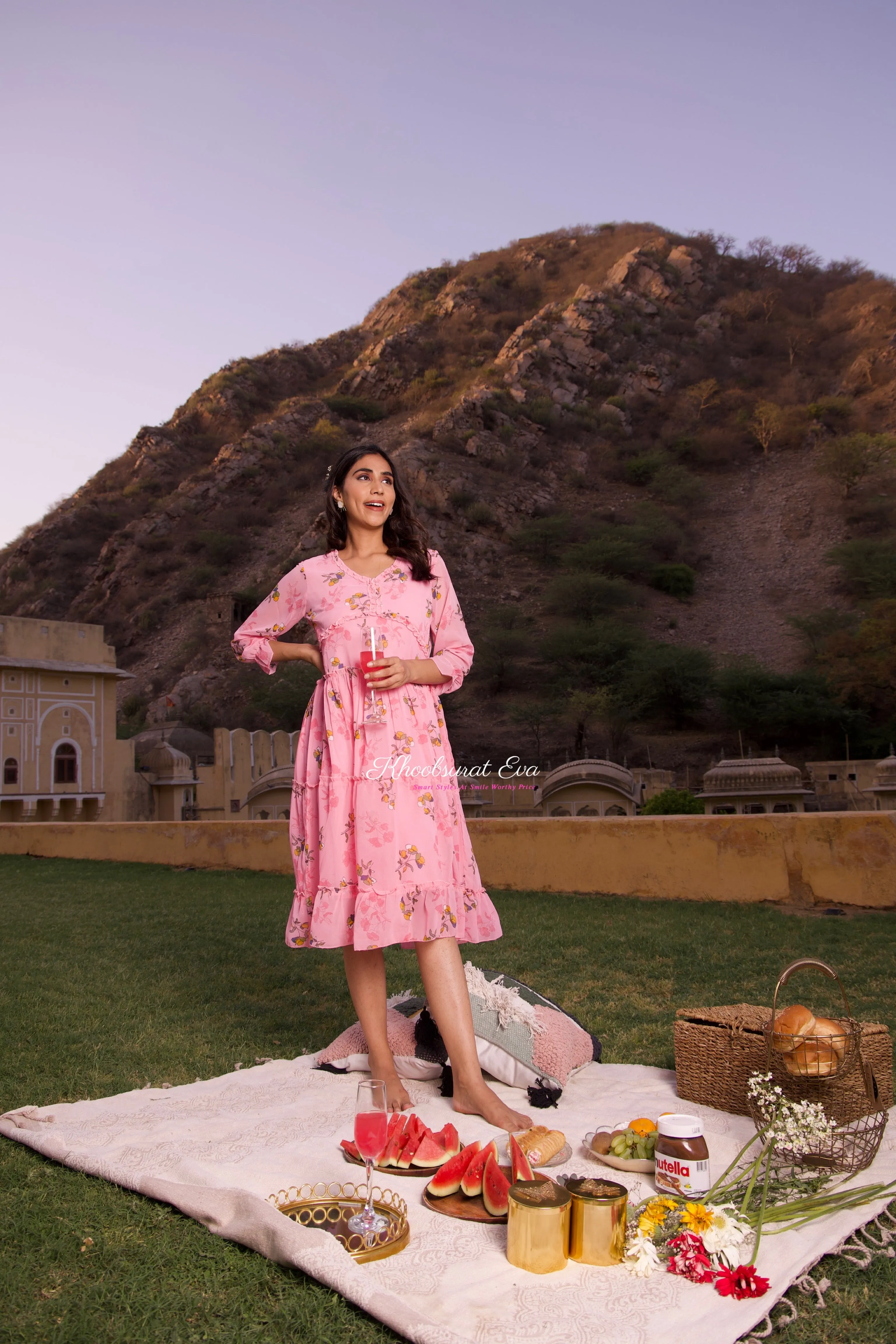 Pink Flared Maxi Dress