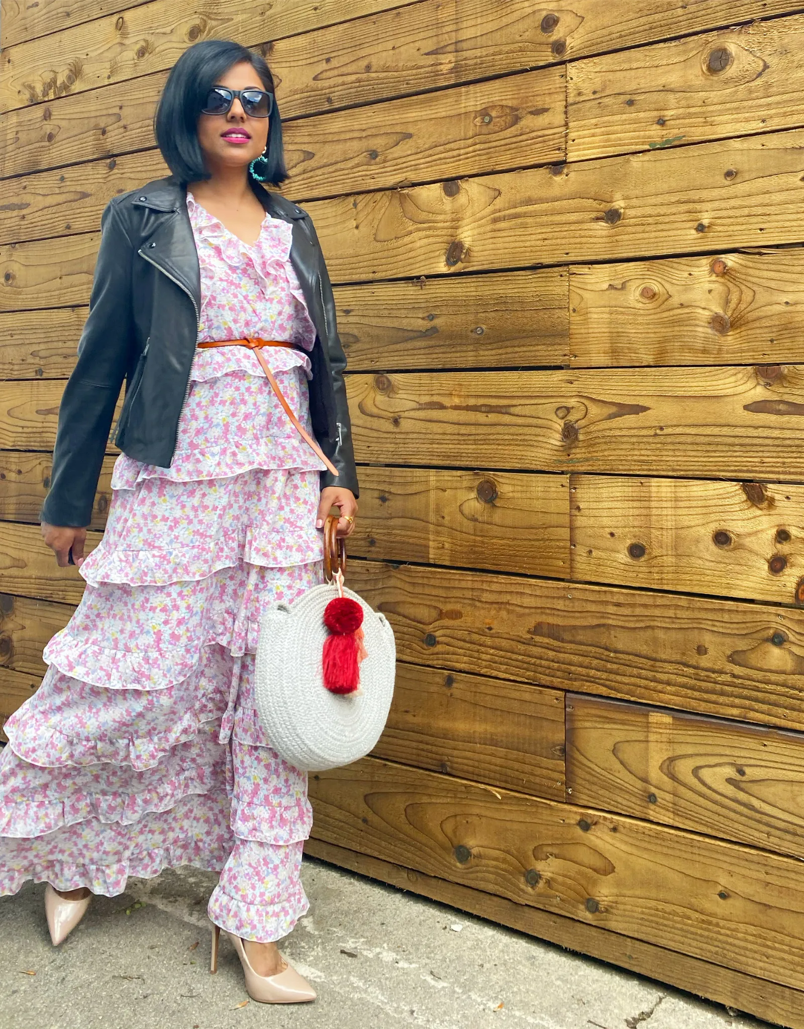 Pink Floral Print Tiered Maxi Dress