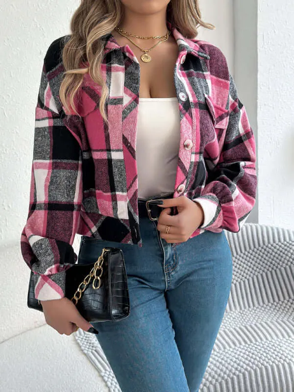 Plaid Perfection: Long Sleeve Tweed Jacket Coat