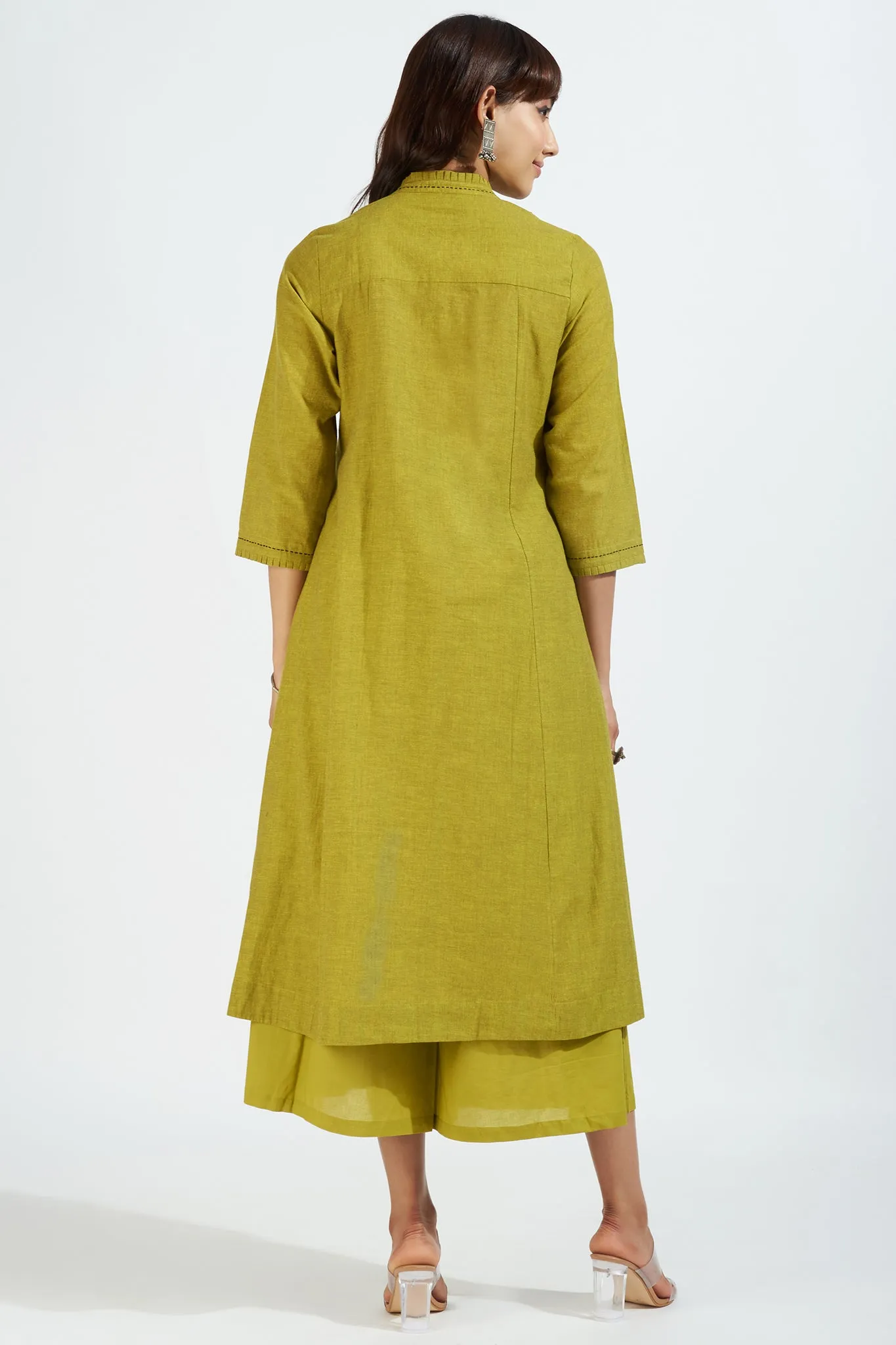 pleated neck pintuck dress - lime zest & chartreuse summer