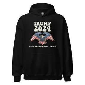 Political Hoodie American Eagle Trump 2024 Midweight Blended Cotton Unisex Pullover