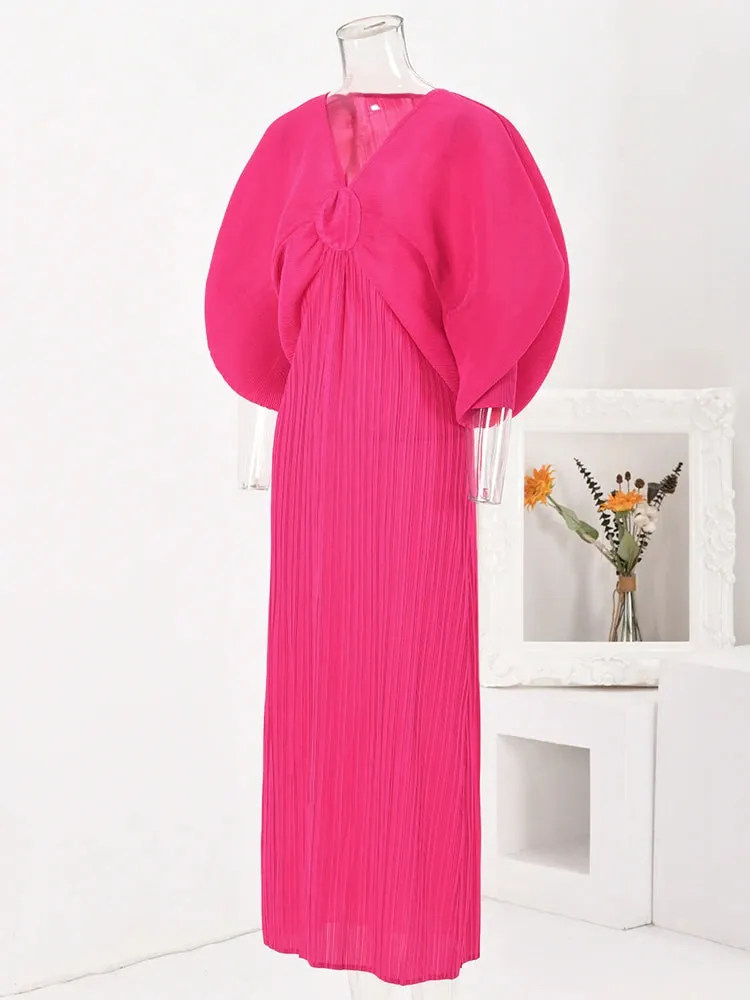 Pre Order:  Dress Bat Sleeves V-Neck Long Dress