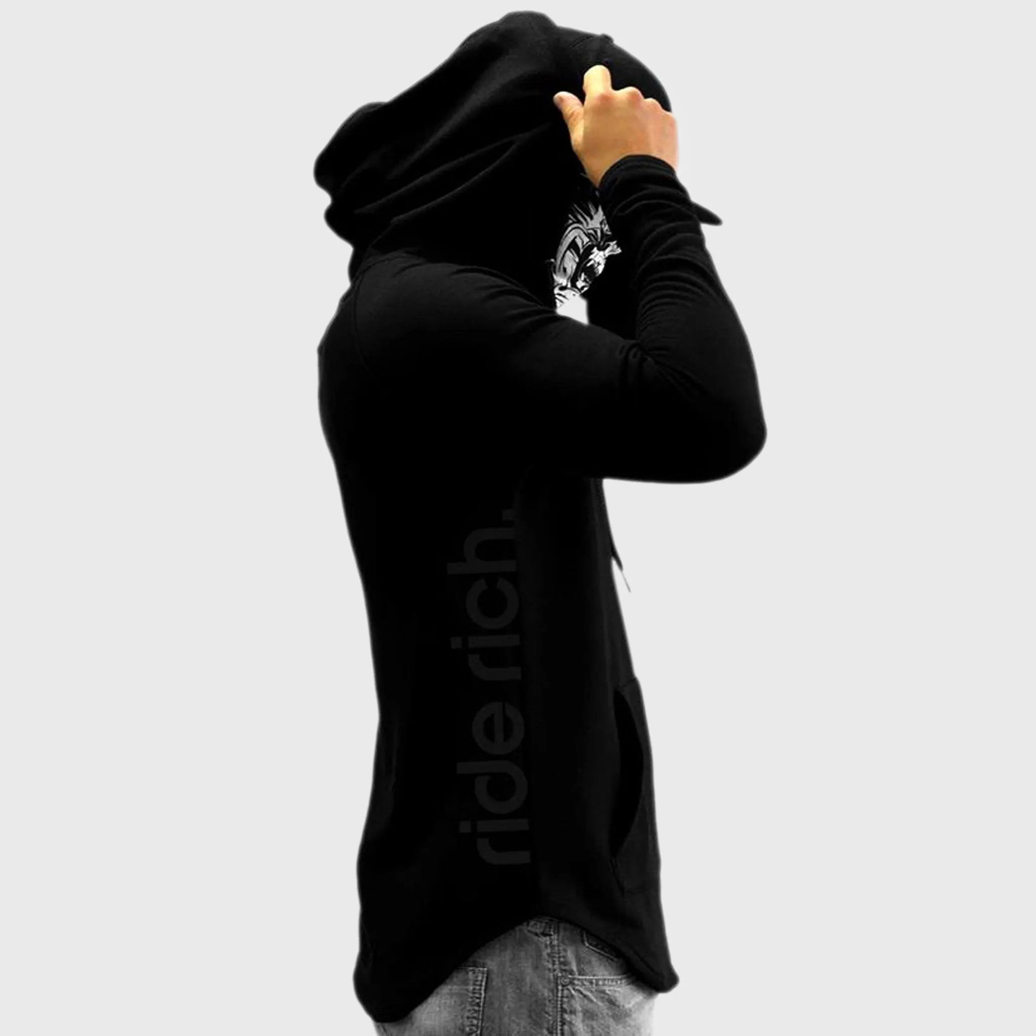 Ride Rich Emblem Scoop Pullover Hoodie {Black on Black}