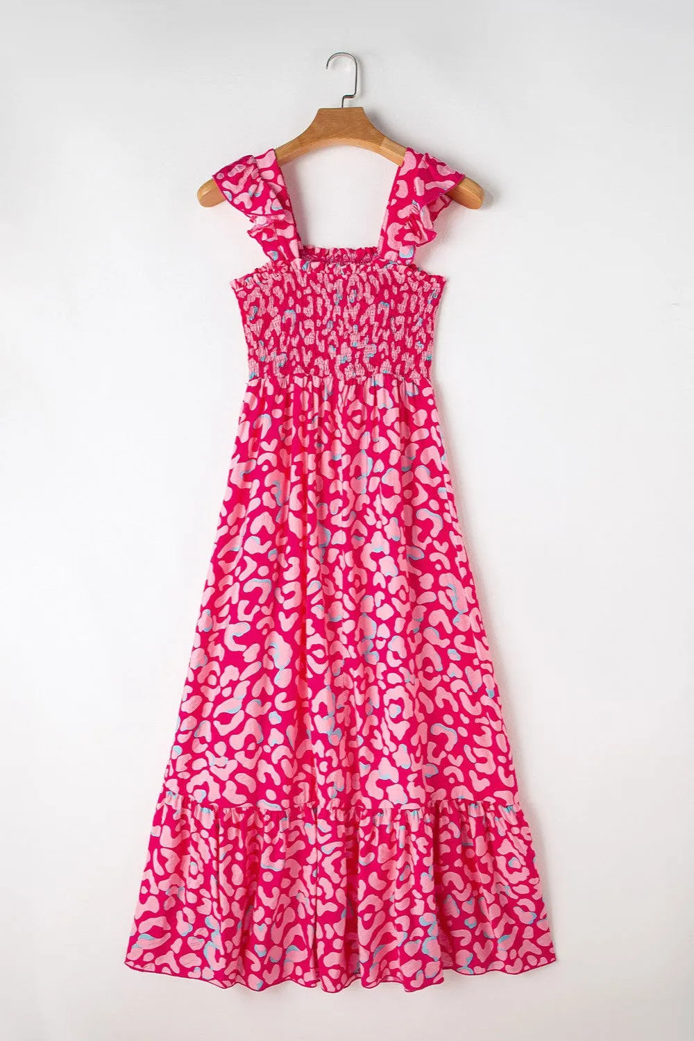 Ruffled Pink Wide Strap Maxi Dress