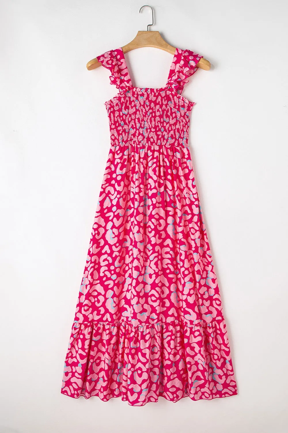 Ruffled Pink Wide Strap Maxi Dress