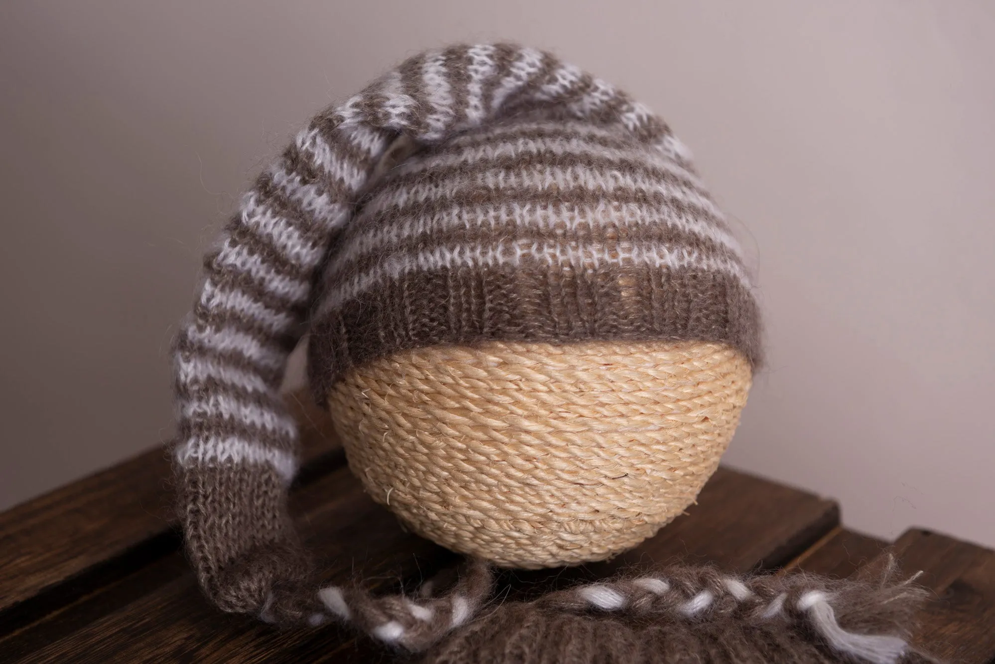 SET Mohair Pants and Striped Sleeping Hat - Nut