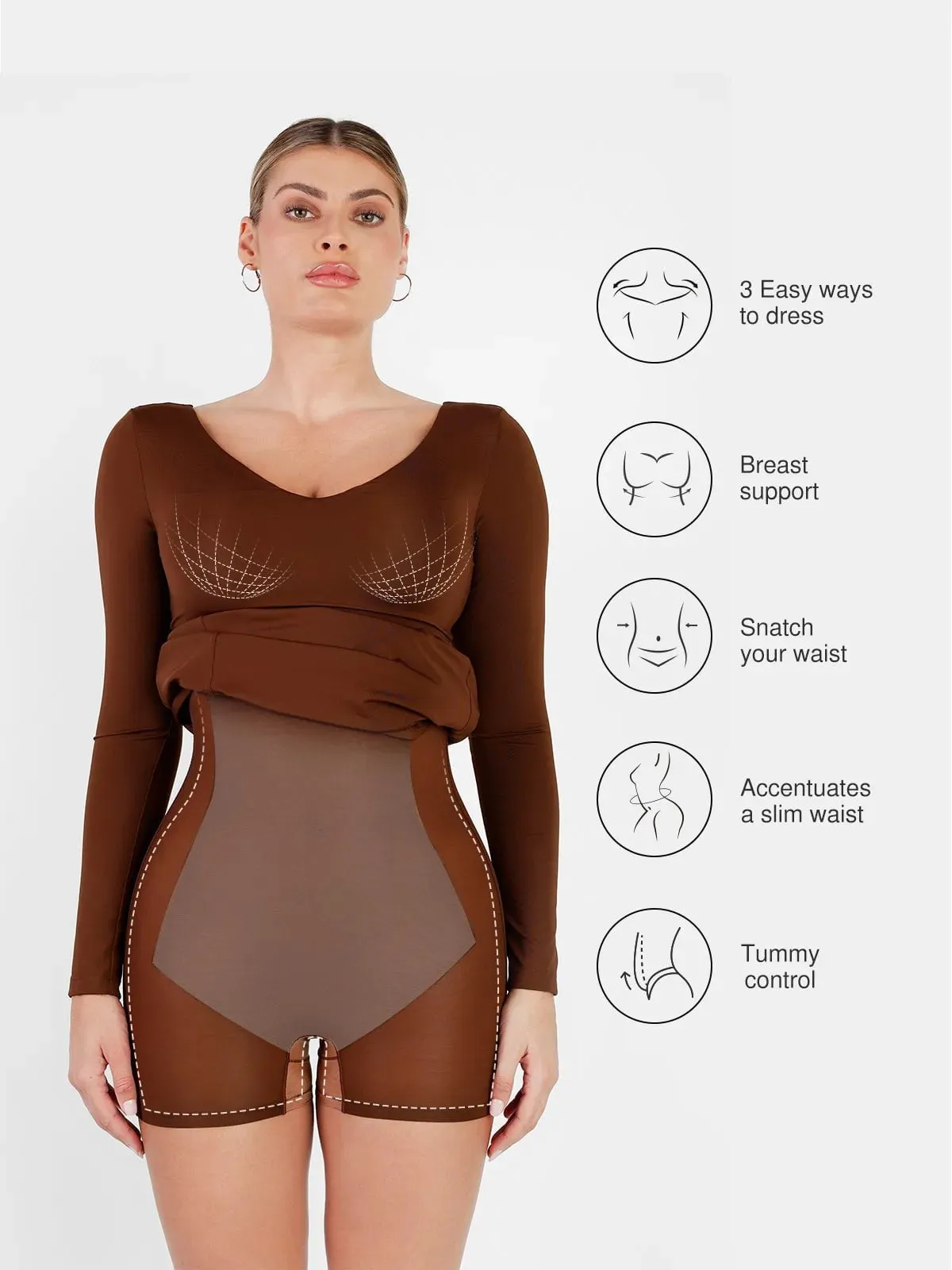 Shapewear Long Sleeve V-Neck Low Back Slimming Maxi Dress