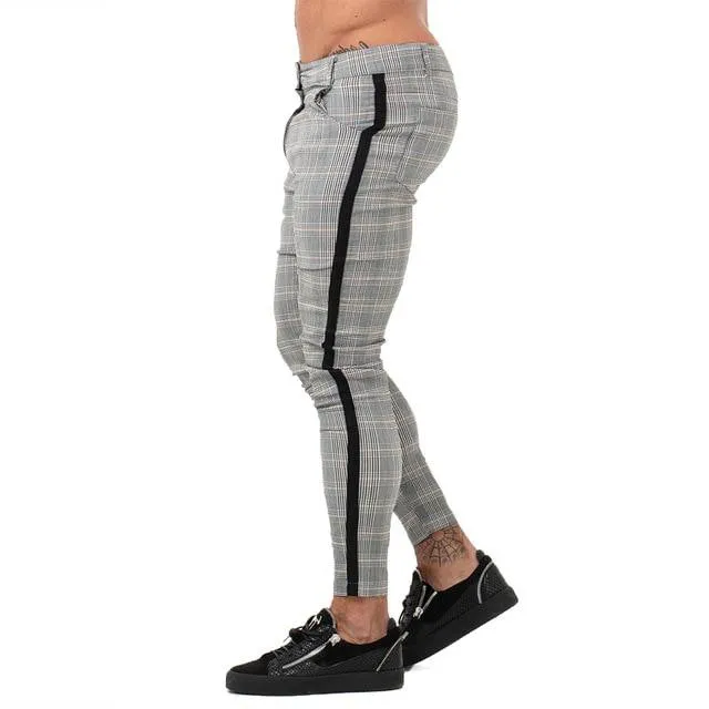 Skinny Plaid Comfy Stretch Slim Fit Style Men Pants