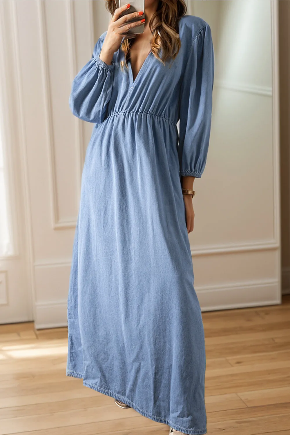 Sleeve Denim Maxi Dress