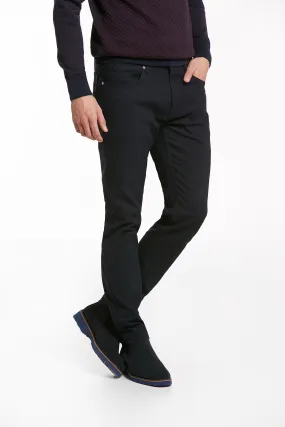 Slim Fit Cotton Low Waist Navy Casual Pants