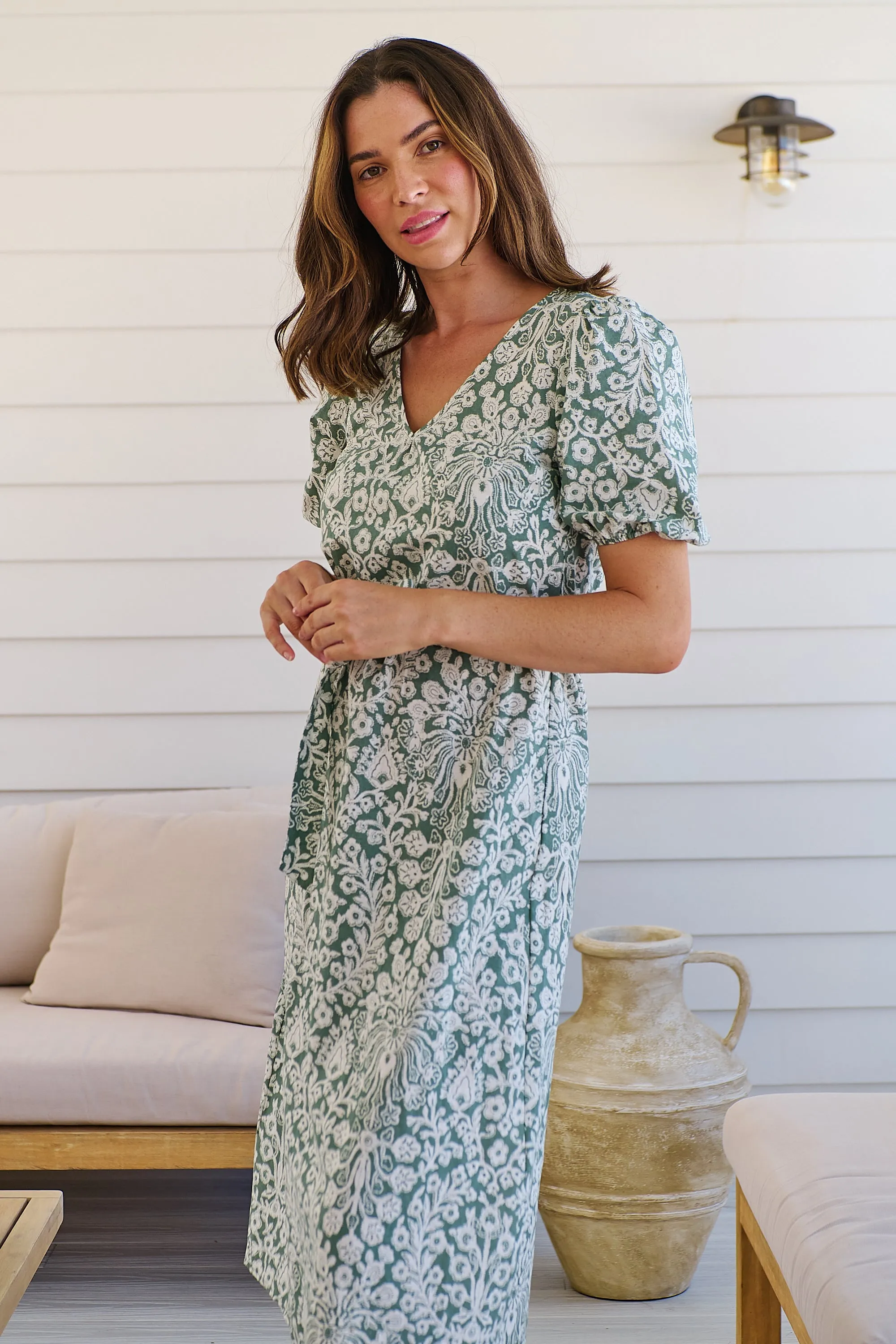 Sloanne Mint Green/White Floral Tie Waist Dress