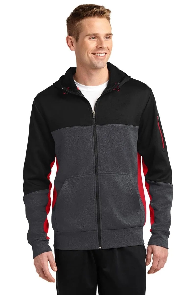 Sport-Tek ST245: Tech Fleece Colorblock Full-Zip Hooded Jacket