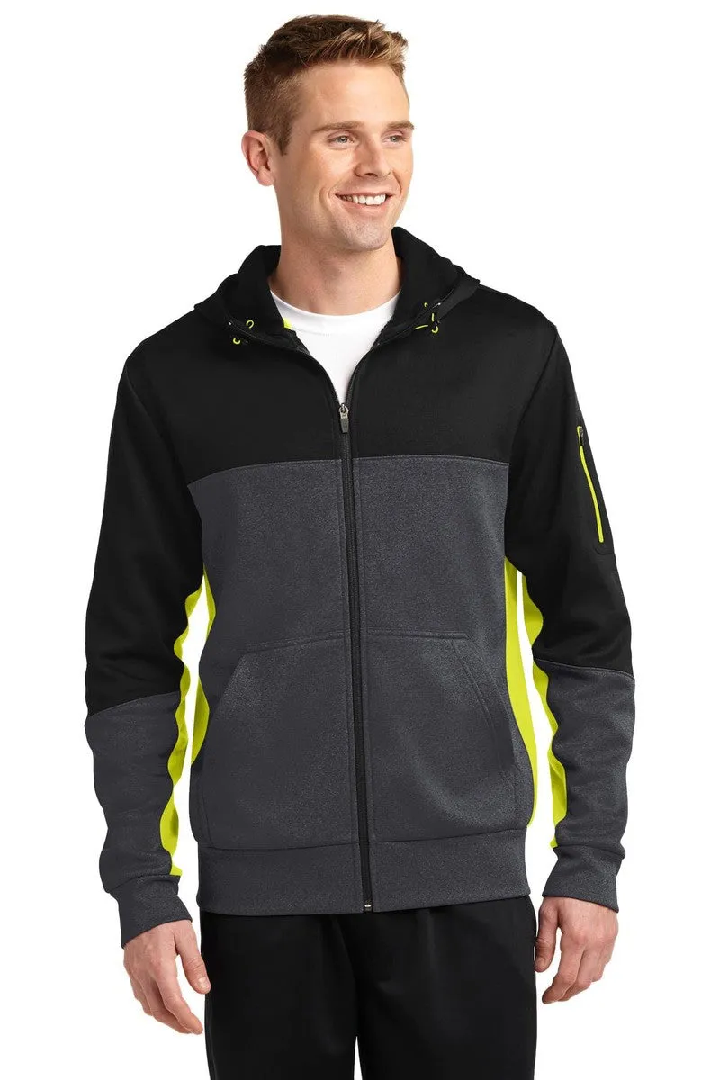 Sport-Tek ST245: Tech Fleece Colorblock Full-Zip Hooded Jacket