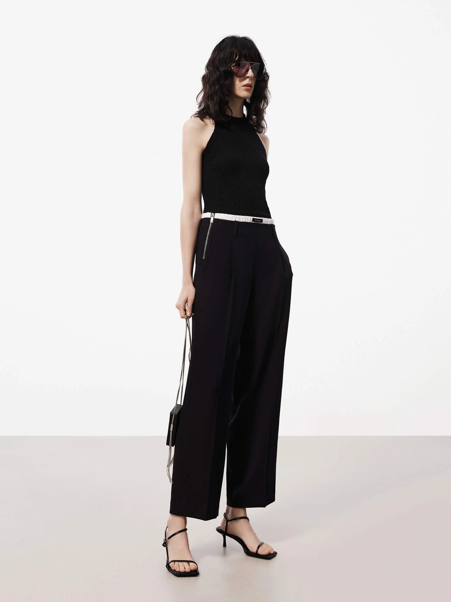 Straight Contrast Waist Pants