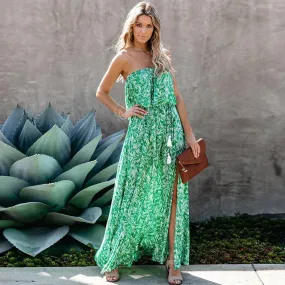 Strapless Print Boho Maxi Dress