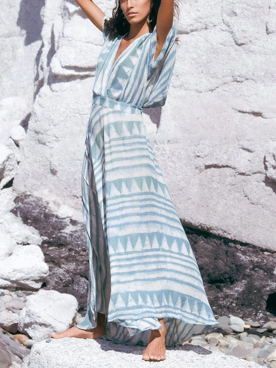 Striped V-Neck Bohemian Dress