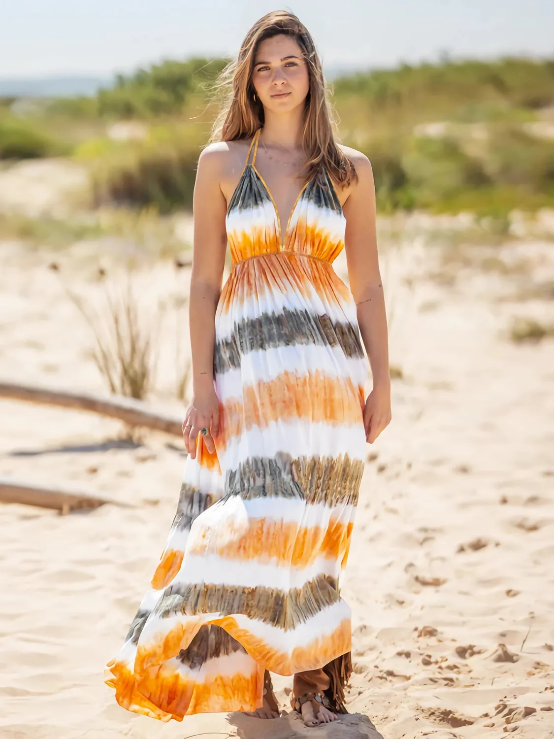 Tie-Dye Halter Neck Beach Maxi Dress