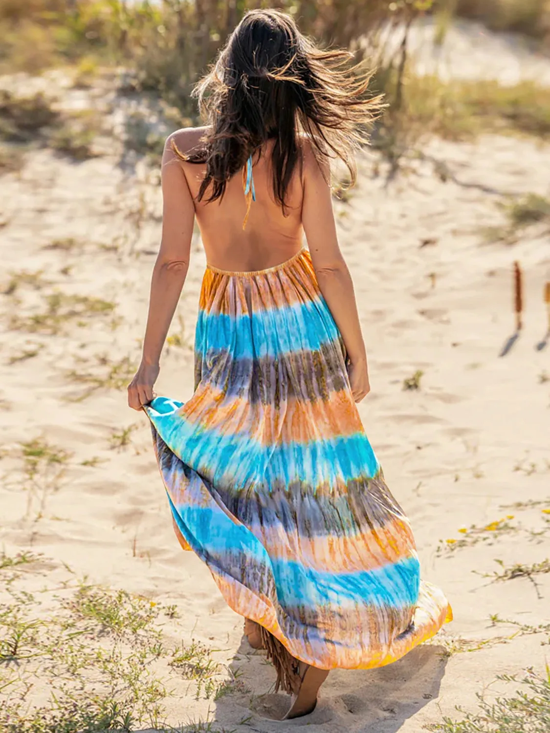 Tie-Dye Halter Neck Beach Maxi Dress