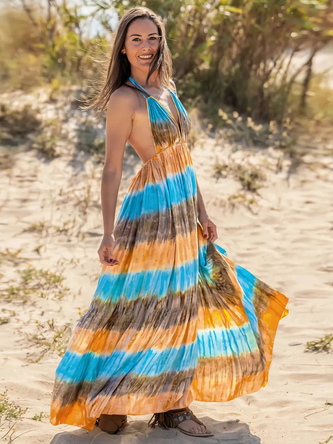 Tie-Dye Halter Neck Beach Maxi Dress