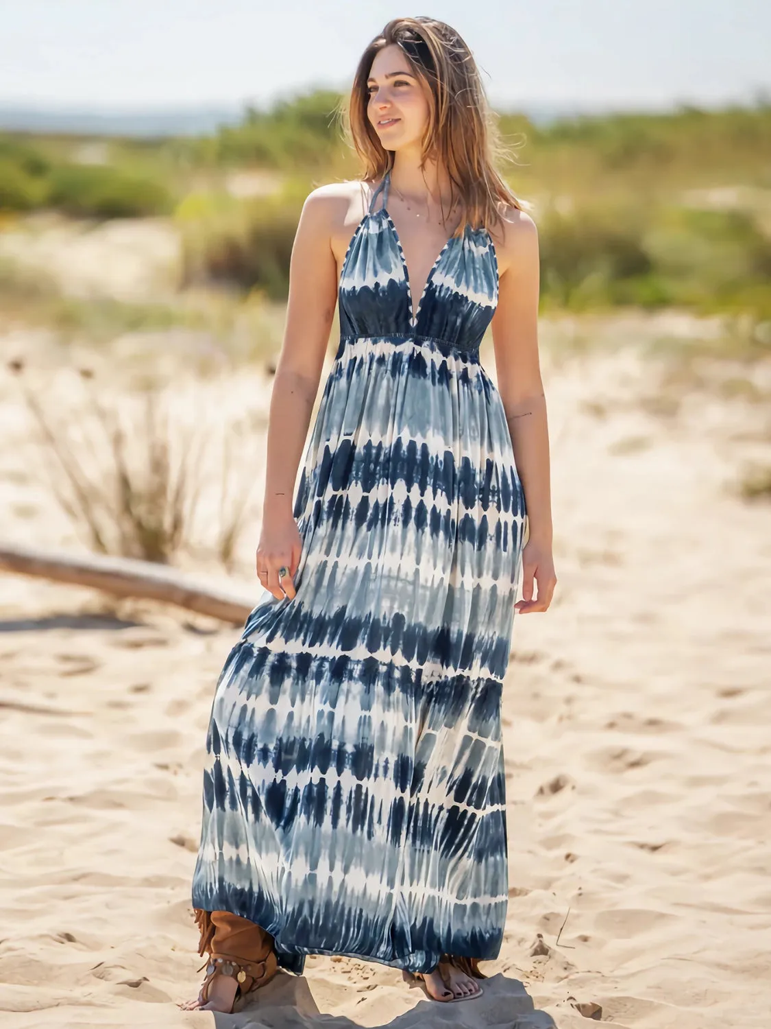 Tie-Dye Halter Neck Beach Maxi Dress