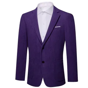 Ties2you Corduroy Suit Indigo Purple Striped 2 Button Dress Suit for Men Casual