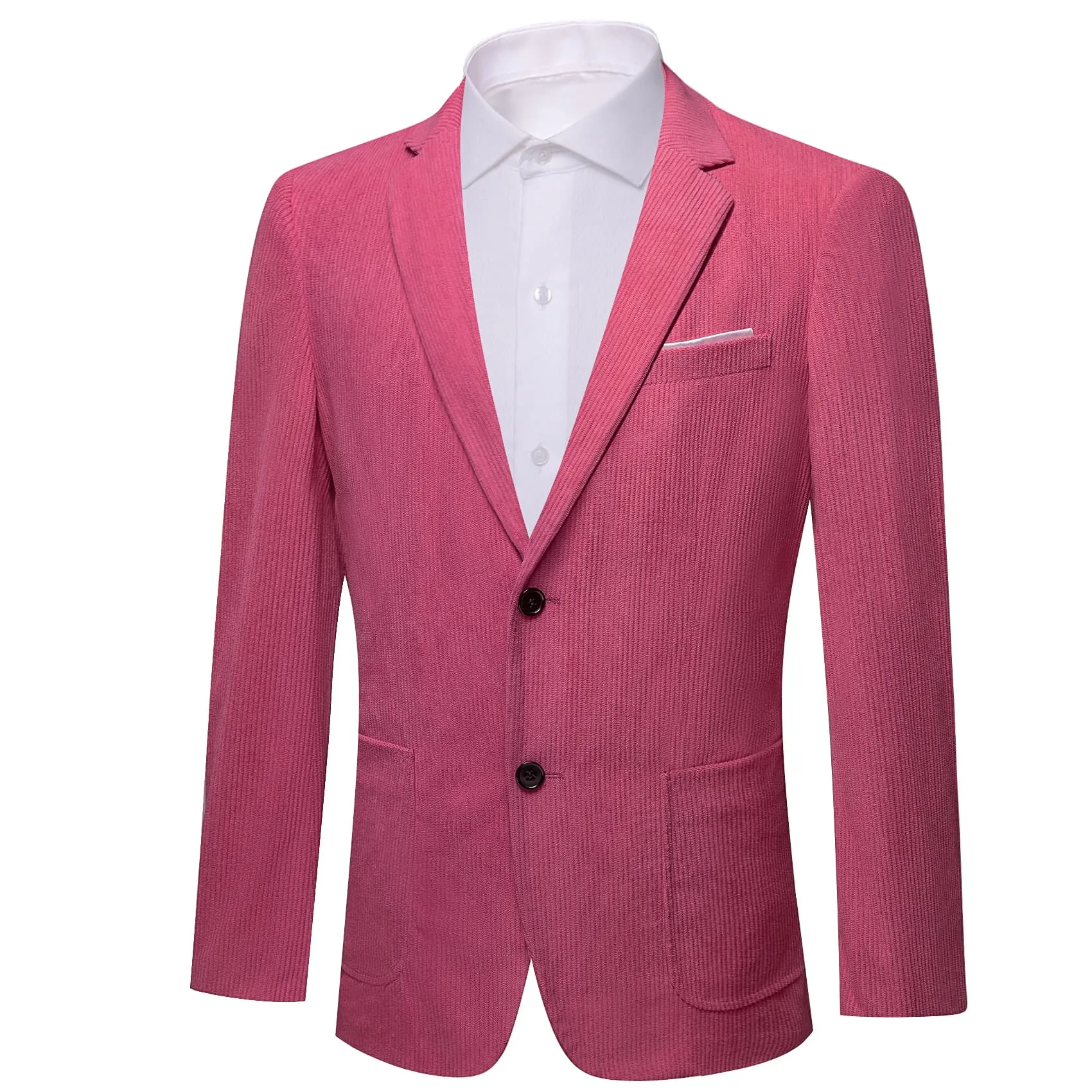 Ties2you Corduroy Suit Raspberry Rose Pink Striped 2 Button Dress Suit for Men