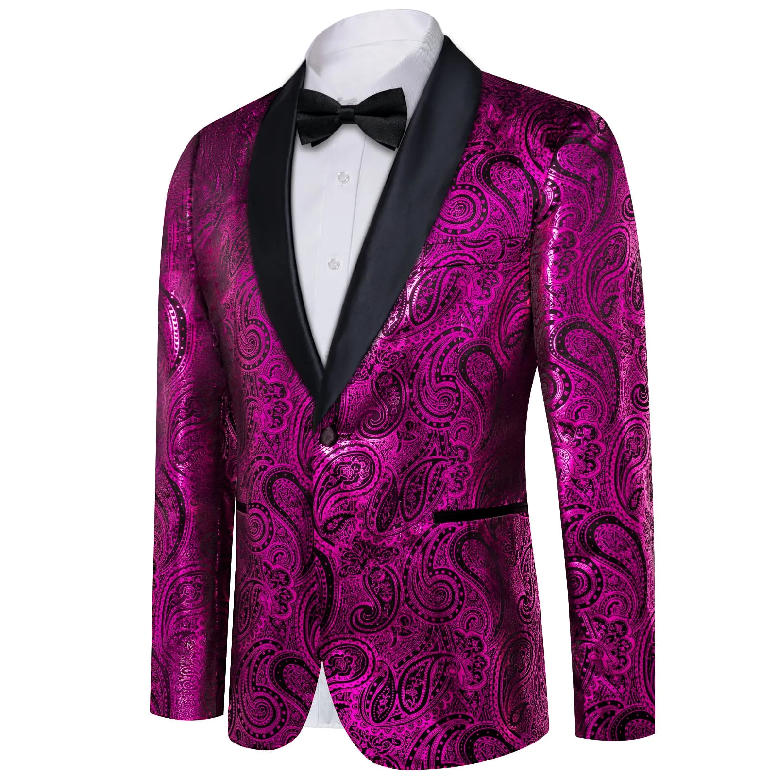 Ties2you Tuxedo Suit Bright Purple Paisley Shawl Collar Silk Dress Suit for Men Wedding