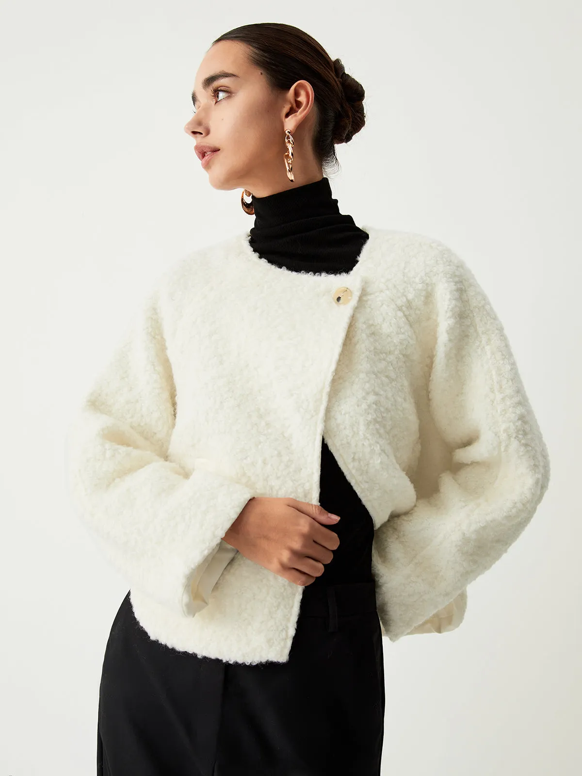 Toleet-Winter and Autumn Outfits Christmas/Thanksgiving_Asymmetric Buttoned Graceful Fleece Jacket