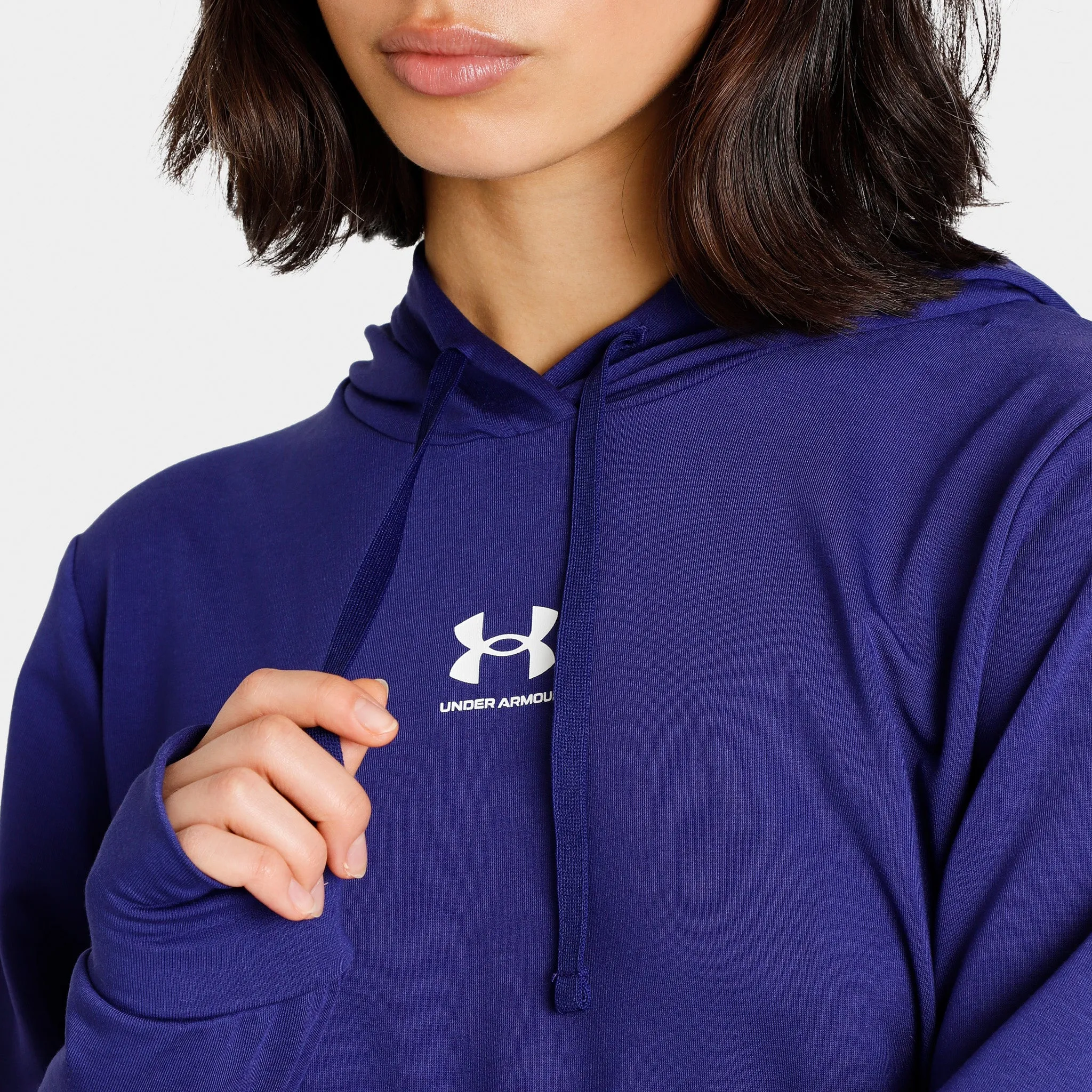 Under Armour Women's Rival Terry Pullover Hoodie Sonar Blue / White