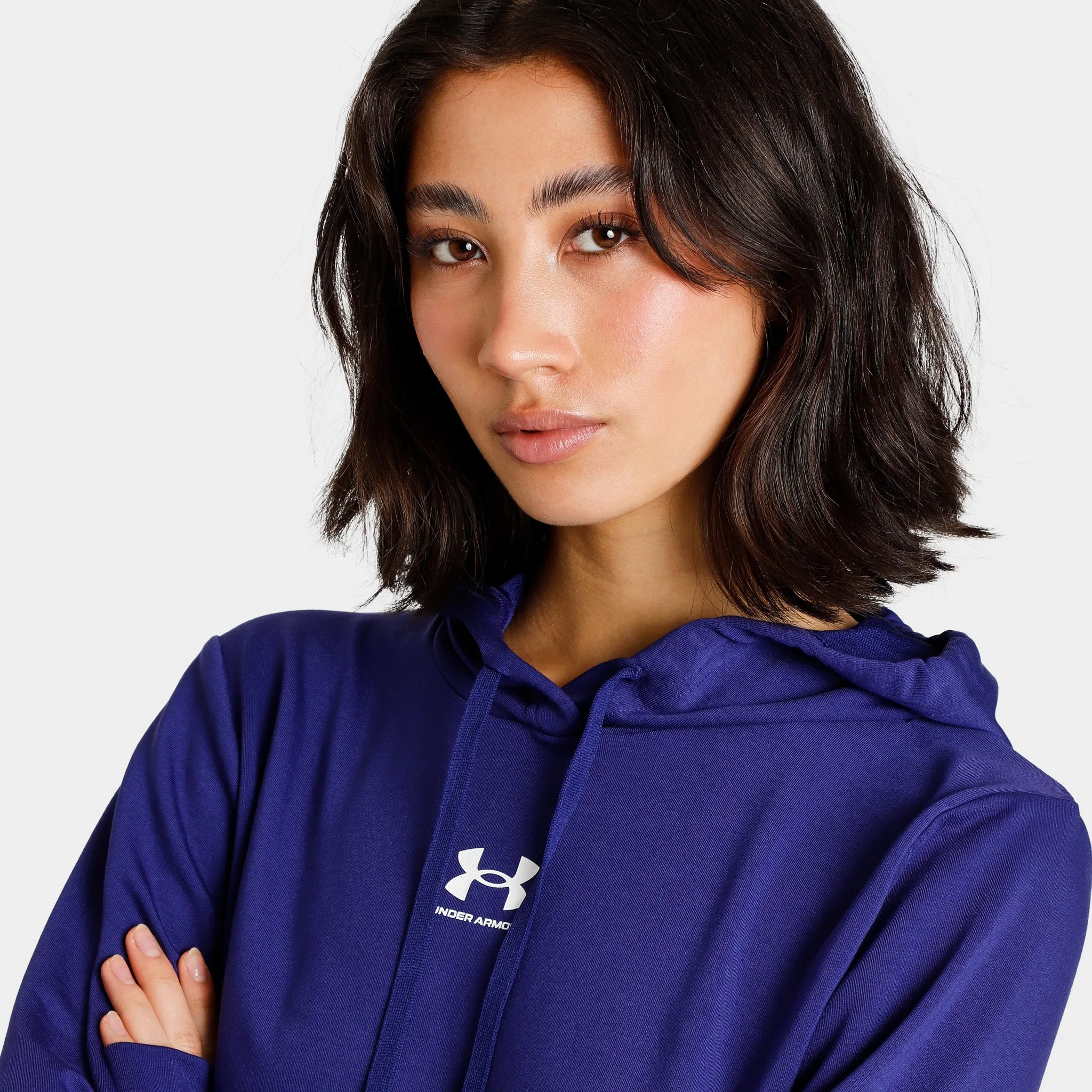 Under Armour Women's Rival Terry Pullover Hoodie Sonar Blue / White