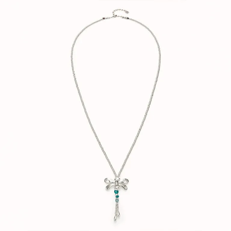 UNOde50 Long Dragonfly Necklace w Green Crystals