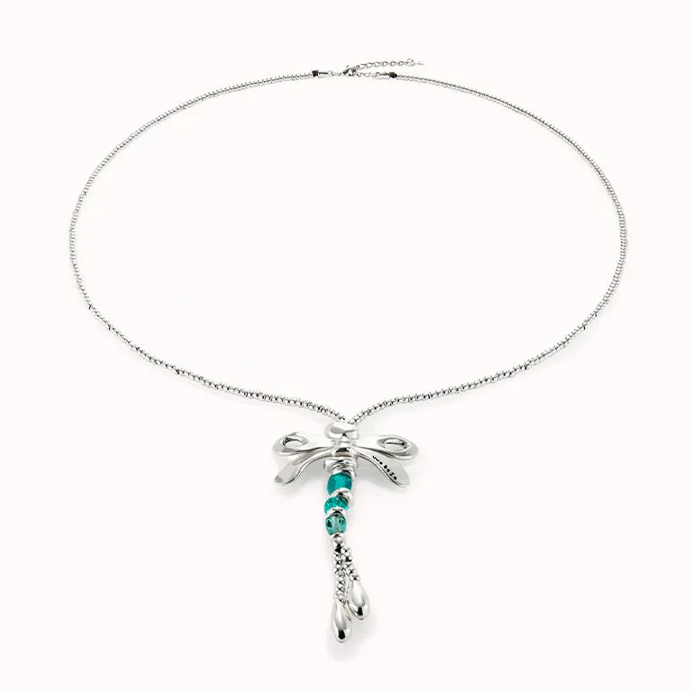 UNOde50 Long Dragonfly Necklace w Green Crystals