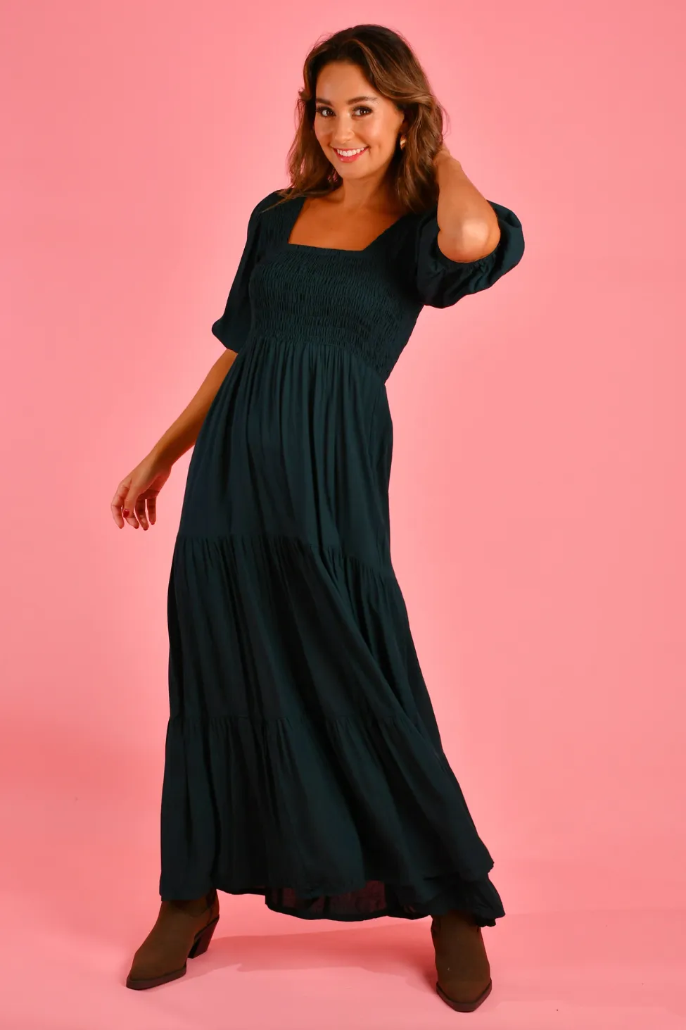 VGLD145 - MONTAUK 3/4 SLEEVE MAXI DRESS - FOREST