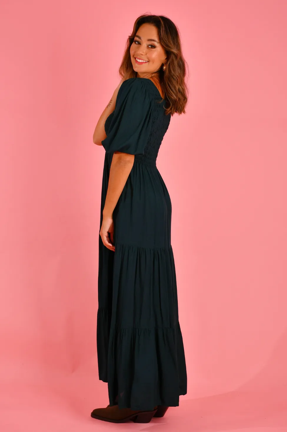 VGLD145 - MONTAUK 3/4 SLEEVE MAXI DRESS - FOREST