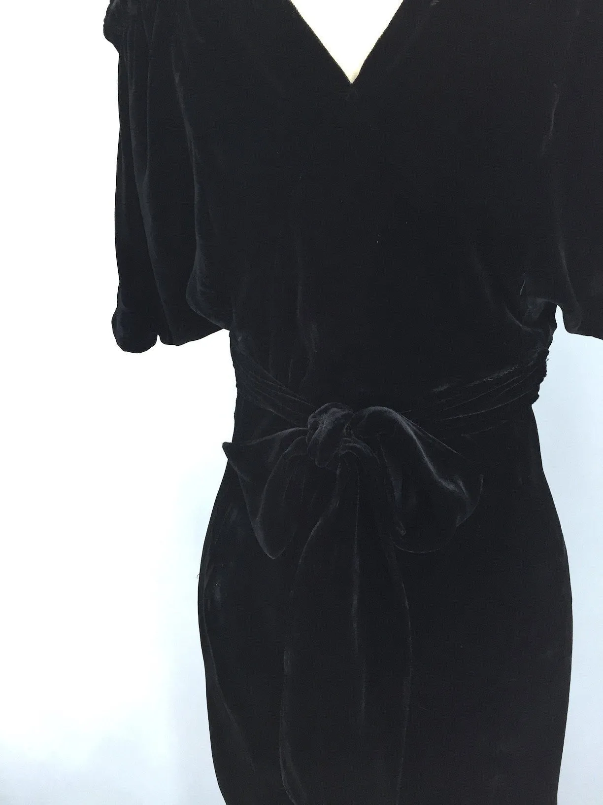 Vintage 1930s Black Velvet Maxi Dress / Bias Cut