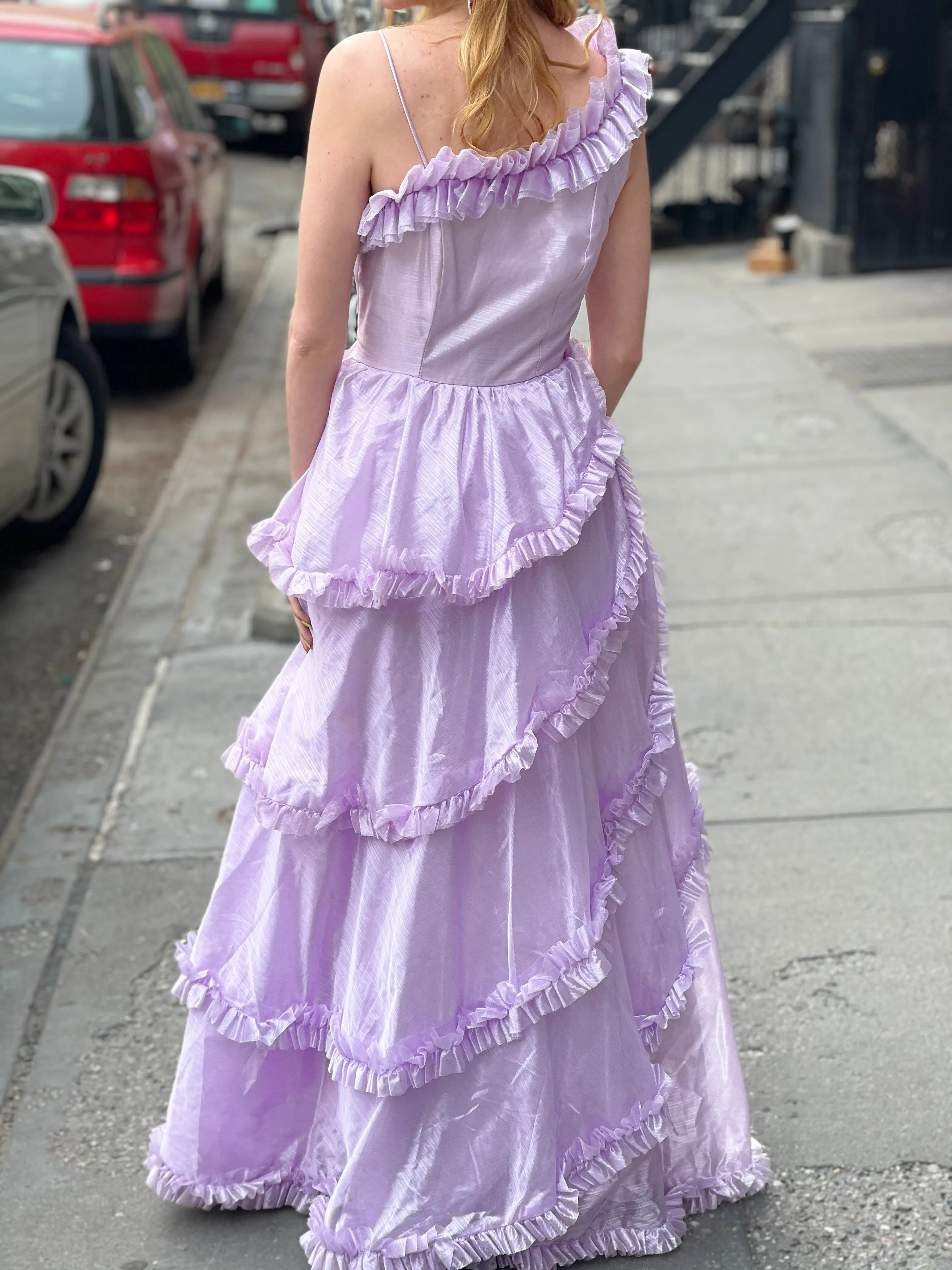 Vintage 80s Pastel Lavender Ruffle Party Dress