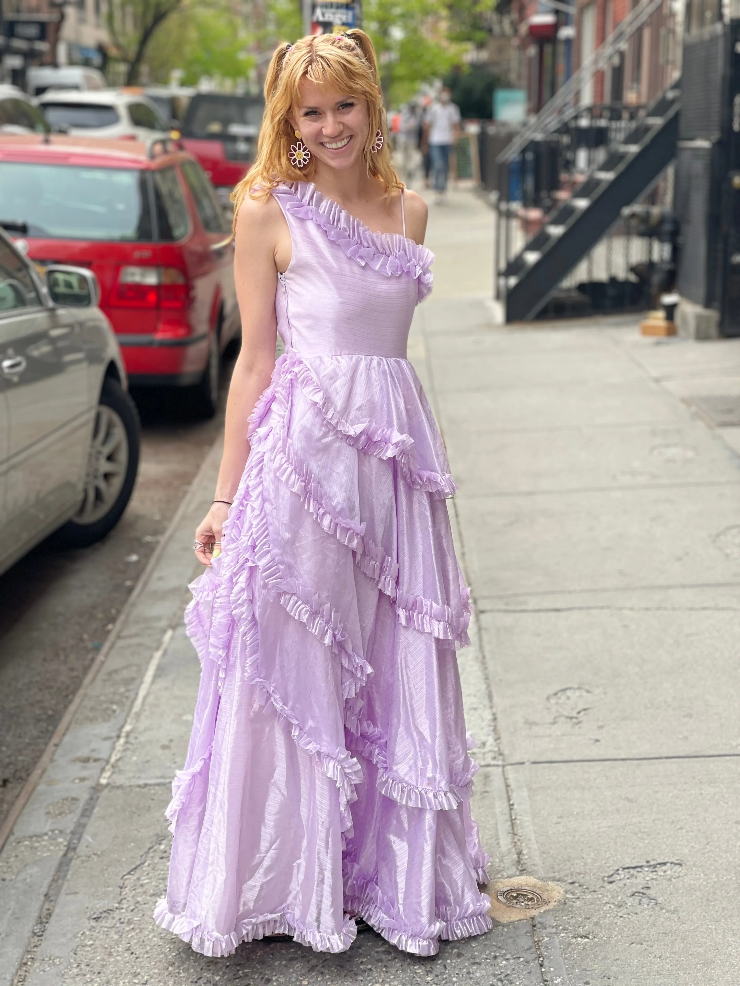 Vintage 80s Pastel Lavender Ruffle Party Dress