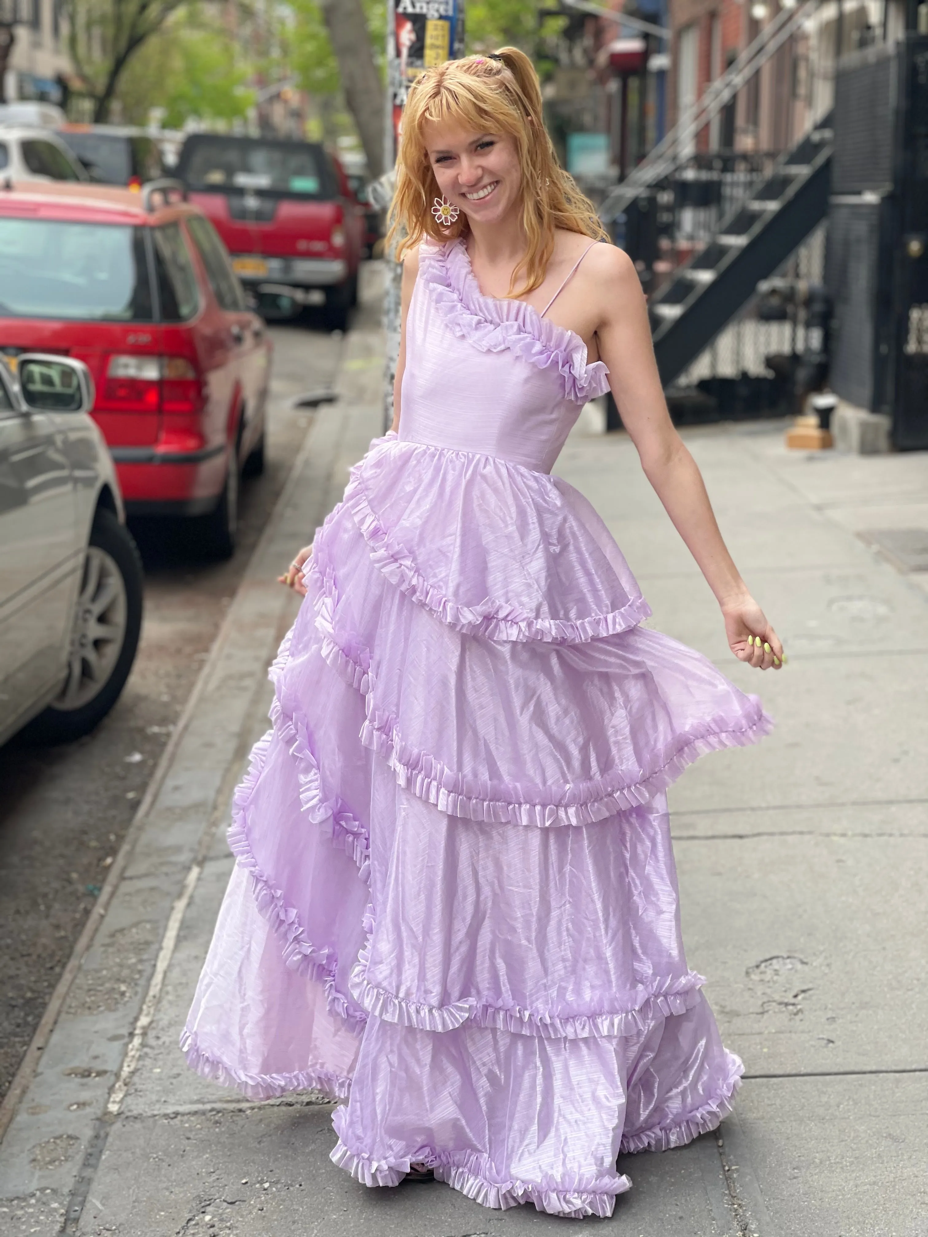 Vintage 80s Pastel Lavender Ruffle Party Dress