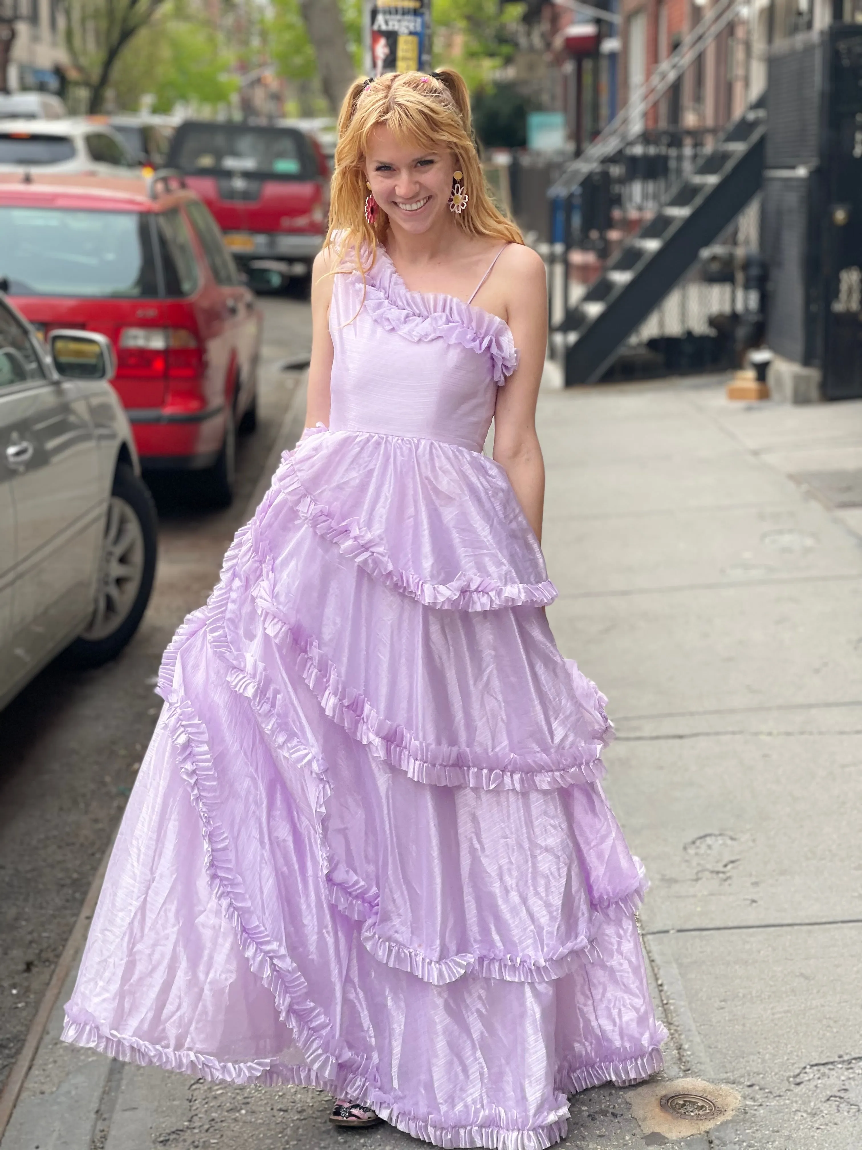 Vintage 80s Pastel Lavender Ruffle Party Dress