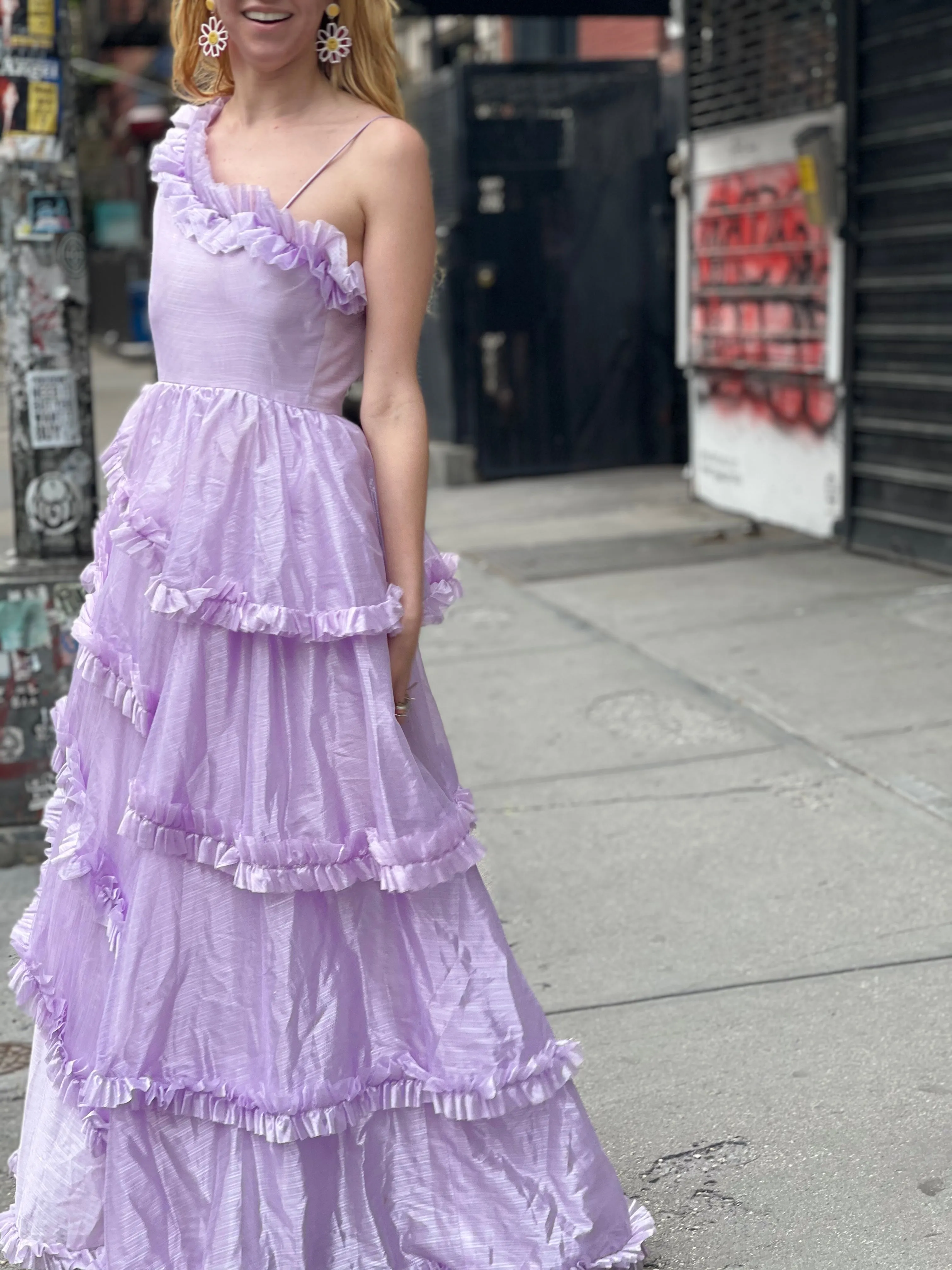 Vintage 80s Pastel Lavender Ruffle Party Dress