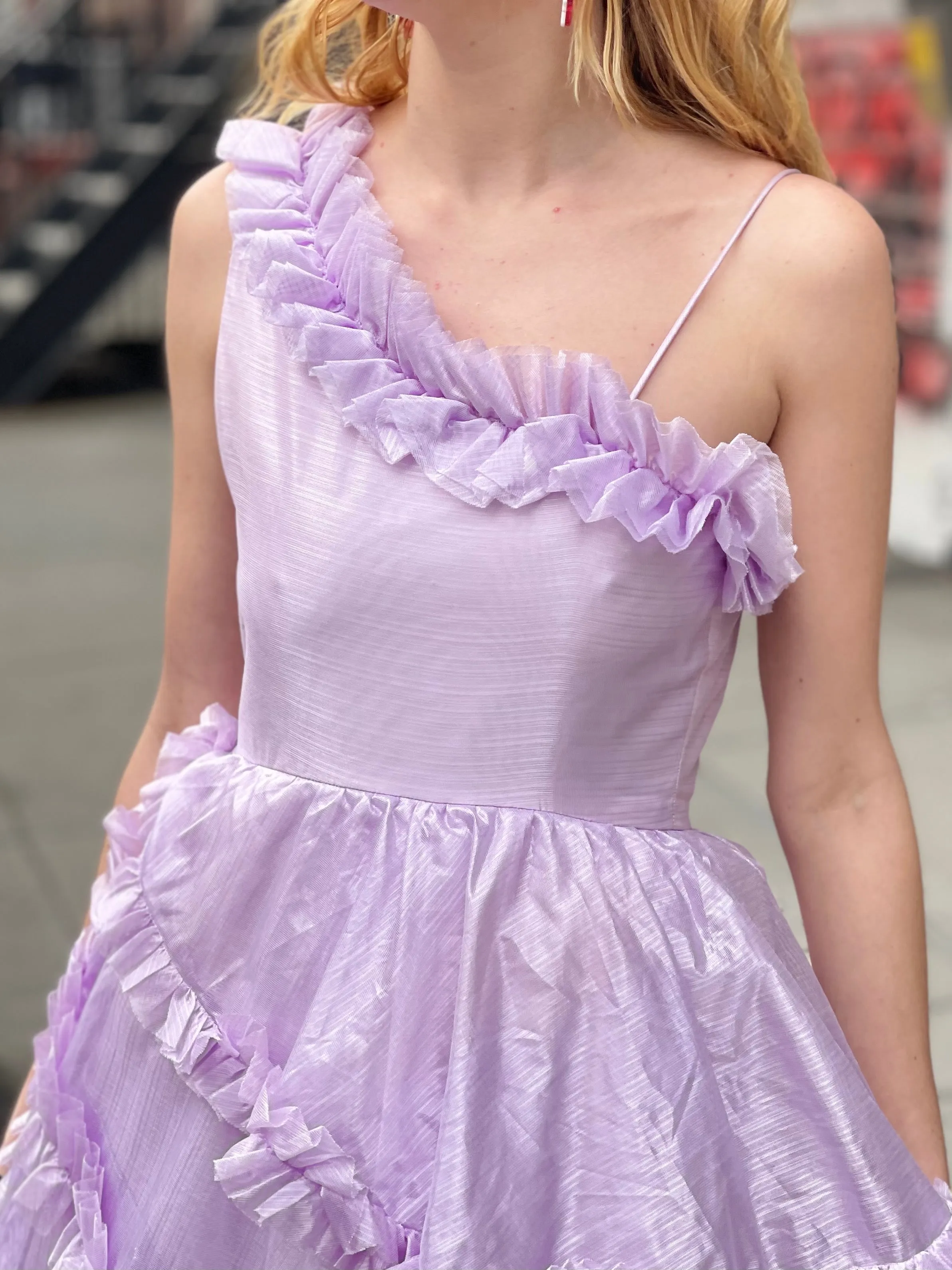 Vintage 80s Pastel Lavender Ruffle Party Dress