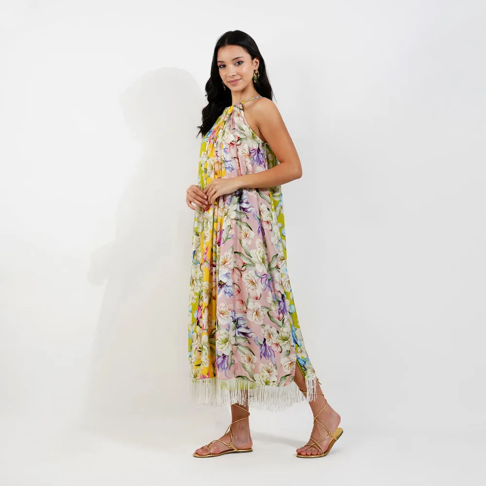 Vintage Floral Halter Maxi Dress